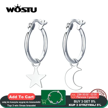 

WOSTU S925 Moon & Star Silver Drop Earrings Authentic 925 Sterling Silver Earrings 2019 New Jewelry Making CQE681