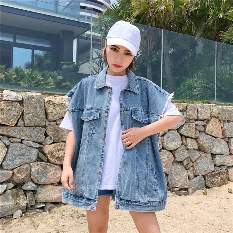Autumn Women Denim Outer Coat Vest Loose and Casual Korean Fashion Shoulder Waistcoat Top