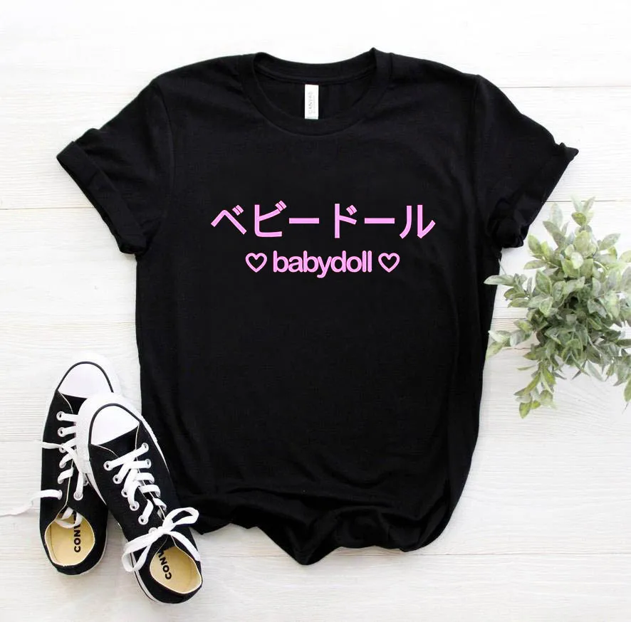 

babydoll japanese Pink Letters Print Women tshirt Casual Cotton Hipster Funny t shirt For Girl Top Tee 8 Color Drop Ship BA-201