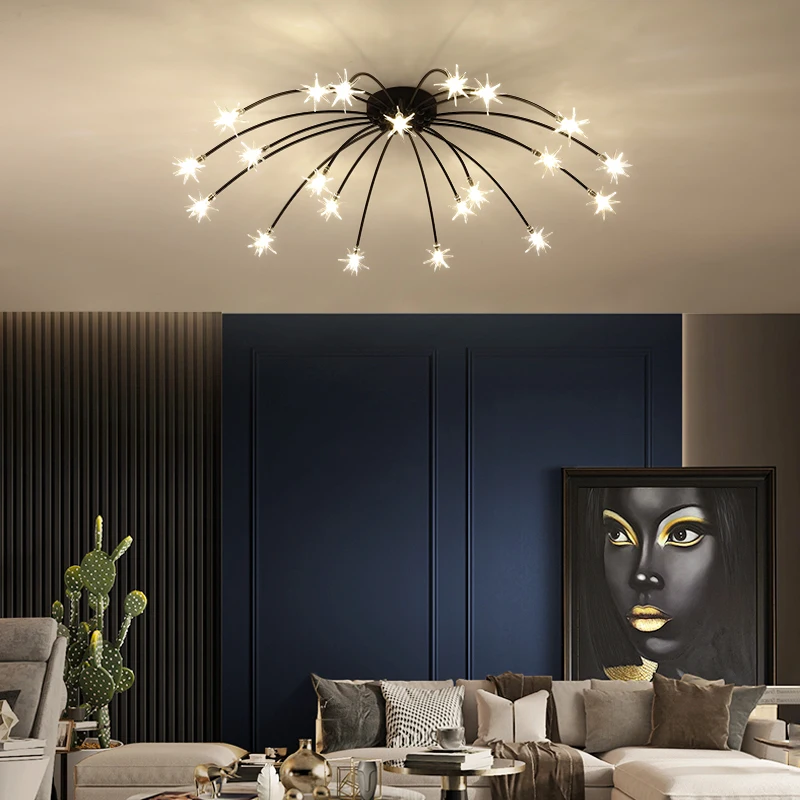

Modern Gypsophila LED Ceiling Lamp Flush Mounted Nordic Black 21 Heads Chandelier for Living Dining Room Bedroom Lighting