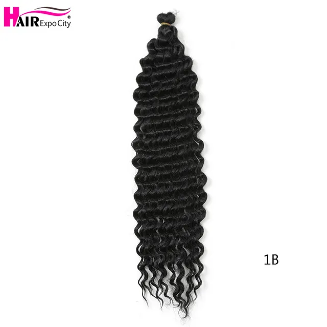 22-28 Inch Deep Wave Twist Crochet Hair Natural Synthetic Braid Hair Afro Curls Ombre Braiding Hair Extensions Hair Expo City #1B