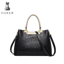 FOXER Новая роскошная модная женская сумка из воловьей кожи, простая женская кожаная сумка на плечо, Большая вместительная черная сумка