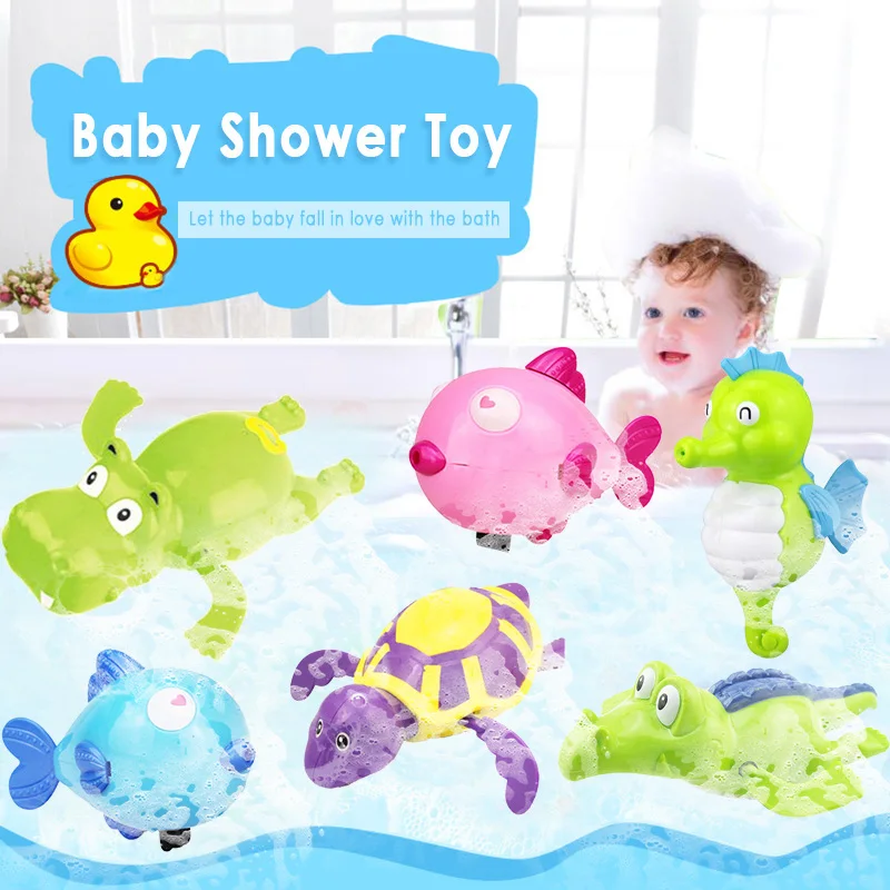 

1pc Cartoon Animal Bathing Toy Wind-up Chain Clockwork Toy Classic Baby Water Toy Shower Swimming Toys Wholesale Random Color
