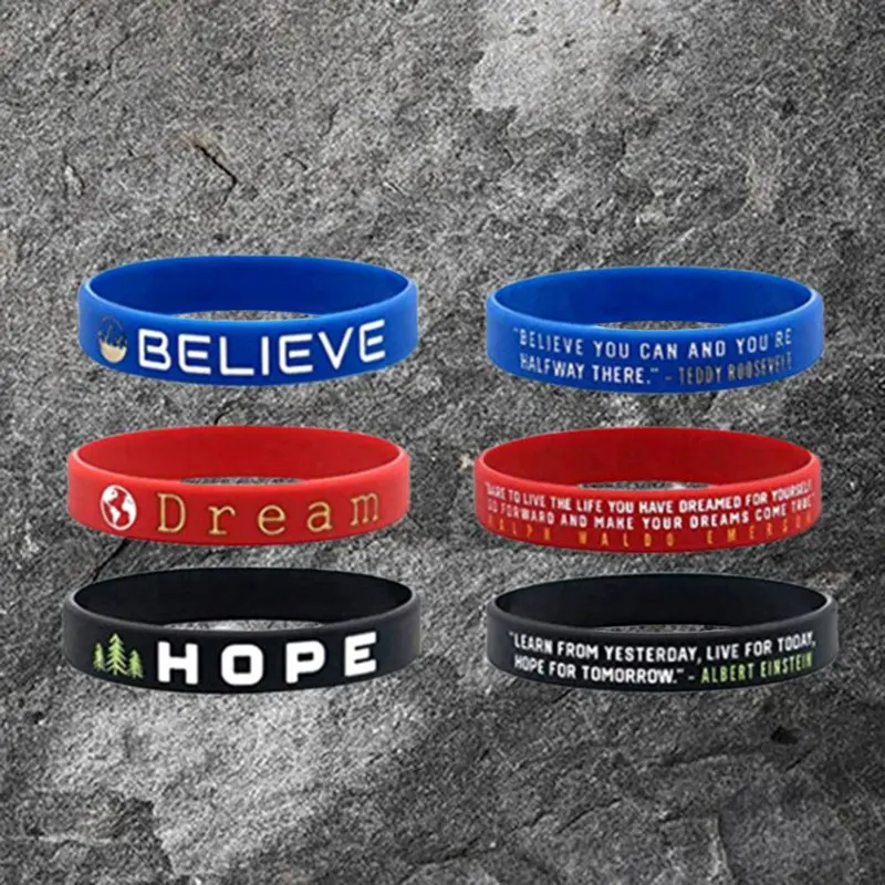 Inspirational Colorful Bracelets With Positive Words Dream Courage Believe Hope Faith Strength Motivational Silicone Wristband