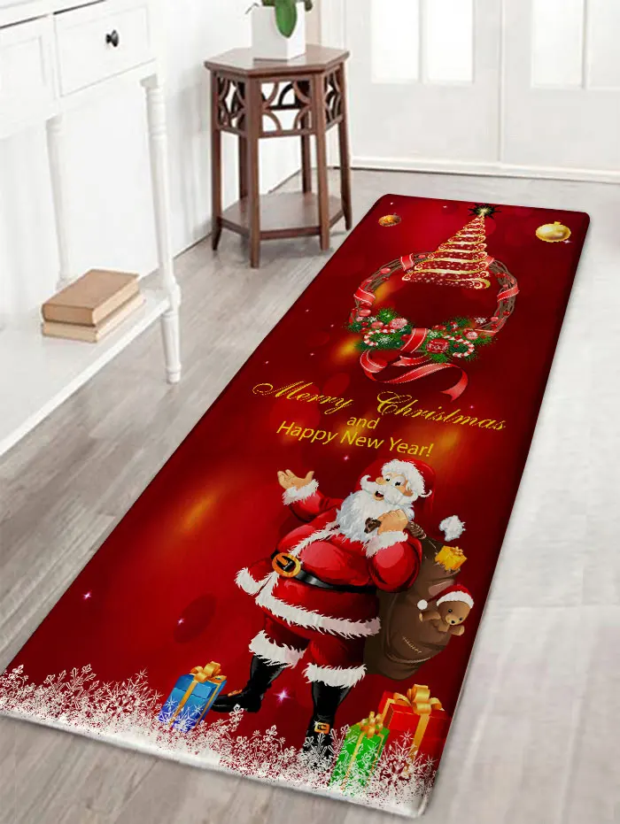 Langris ChristmasBath коврик для ванной, Рождественский венок, принт Санта Клауса, фланелевый коврик для ванной, для украшения дома, фестиваль