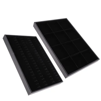 

2 Pieces/ Pack Black Velvet Stackable Jewelry Tray Showcase Display Organizer Necklace Bracelet Earring Ear Studs Container