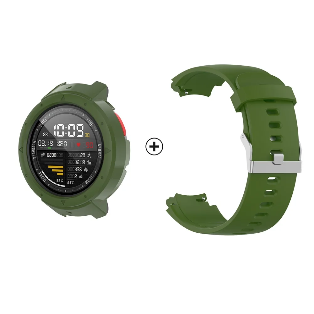 Dark green package Браслет для Amazfit Verge умные часы с ремнем для Xiaomi Amazfit Verge 3 чехол силиконовый ремешок для часов+ средство защиты ПК Рамка - Цвет: Dark green package