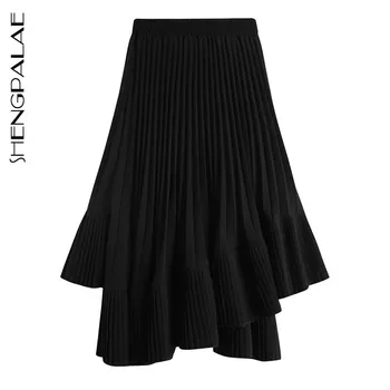 

SHENGPALAE 2020 Spring Summer High Elastic Waist Black Brief Irregular Draped Fish Tail Half-body Skirt Women Fashion Tide JX989