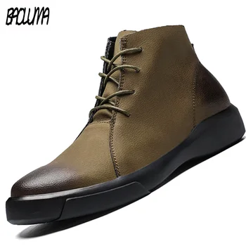 

Winter Men Boots Warm Snow Boots Men Waterproof Footwear Leather Work Shoes Men Outdoor Sneakers Rubber Man Ankle Shoes