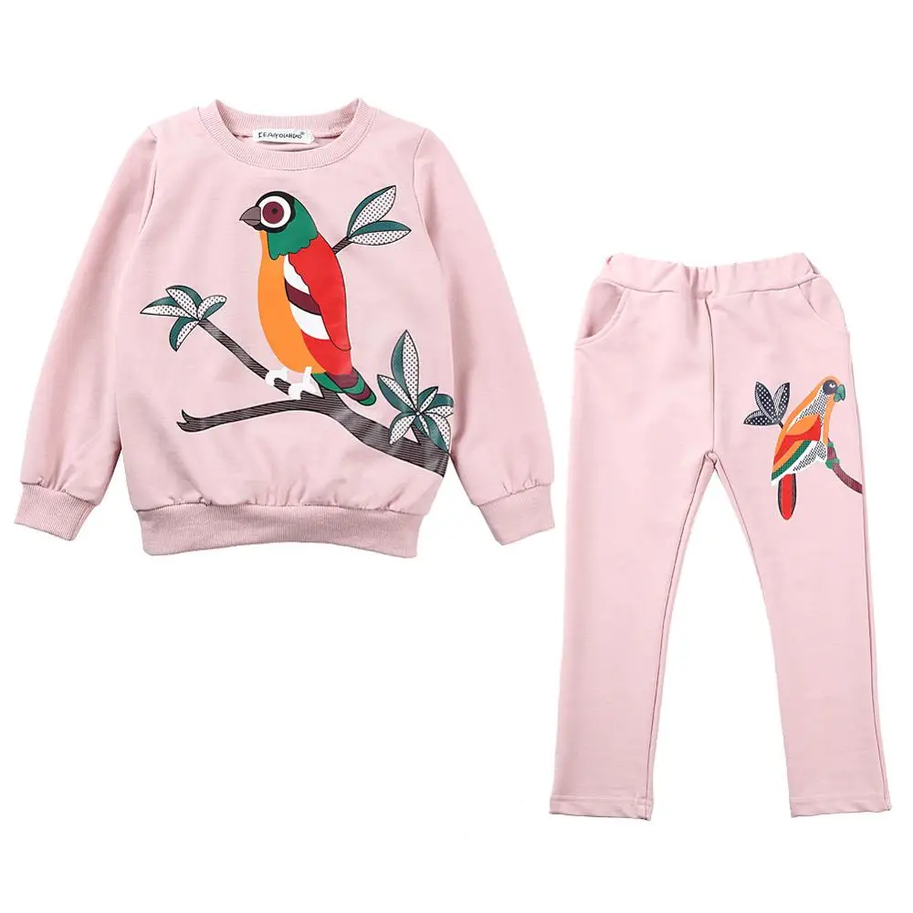 KEAIYOUHUO/детская одежда г. Осенне-зимний комплект одежды для маленьких девочек, футболка+ штаны детский спортивный костюм для девочек, спортивный костюм - Цвет: Pink
