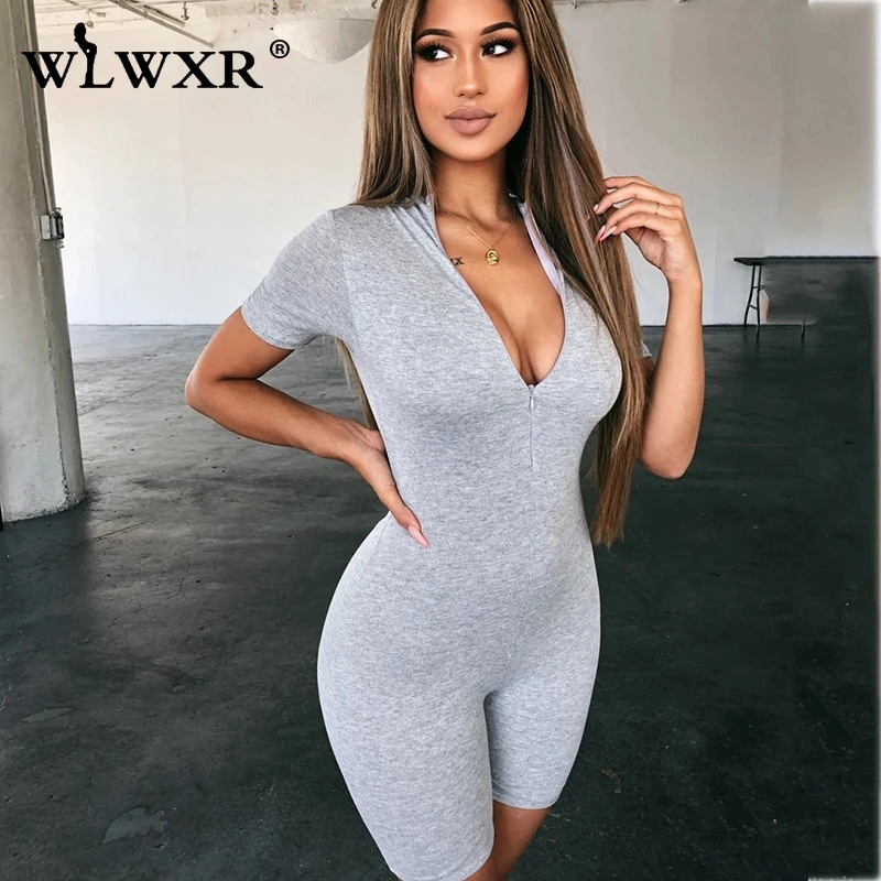 WLWXR сексуальный облегающий женский комбинезон шорты пляжный костюм на молнии с
