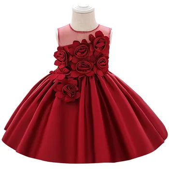 

Newborn Baby Floral Girls Ball Gown Princess Baby Girl Dress Bow Solid Color First Celebration Birthday Dresses For Baby Girl
