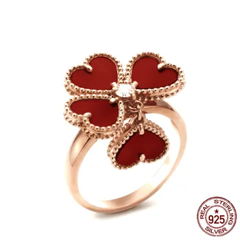 

European and American rings personality fashion classic peach heart four heart shape S925 couple ladies new hot