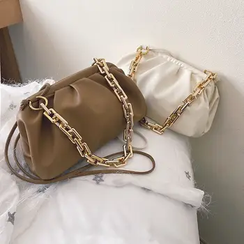 

Women Big Gold Chains Cloud bag Soft Wrinkled Luxury Leather Madame Bag Brand Dumpling Shoulder Messenger Bag Ladies Handbags