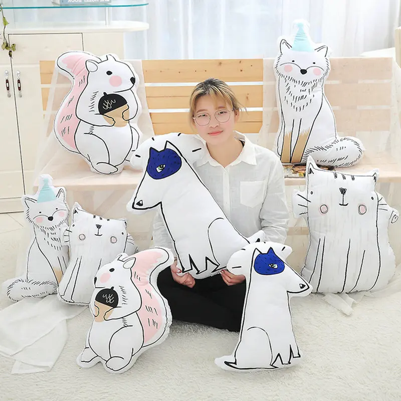 

Cartoon Creative INS-Style Hand-Painted Animal Cat Fox Squirrel Pillow Household Backrest Decoration Birthday Gift