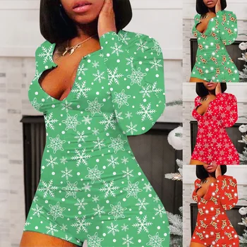 

Christmas Sexy Ladies Pajamas For Adults Women Sleepwear Rompers Onesie Pajamas Home Nightwear Bodysuit Lingerie Plus Size