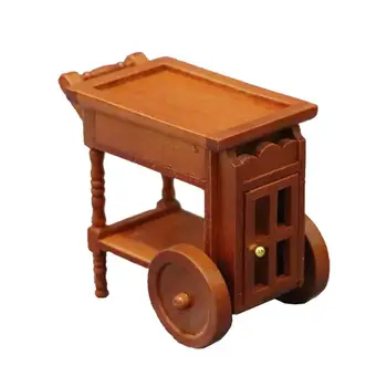 

1/12 New Kitchen Miniature Wooden Dining Trolley Toy DIY Dollhouse Landscape Accessories for kids gifts