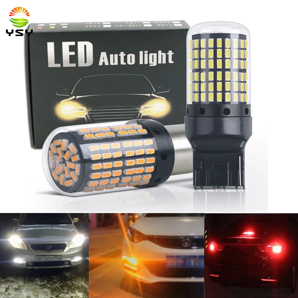 

YSY 2X 1156 BA15S P21w BAU15S PY21w T20 7440 W21W LED Bulbs 3014 144 SMD Error Free car white red amber NO Hyper Flash