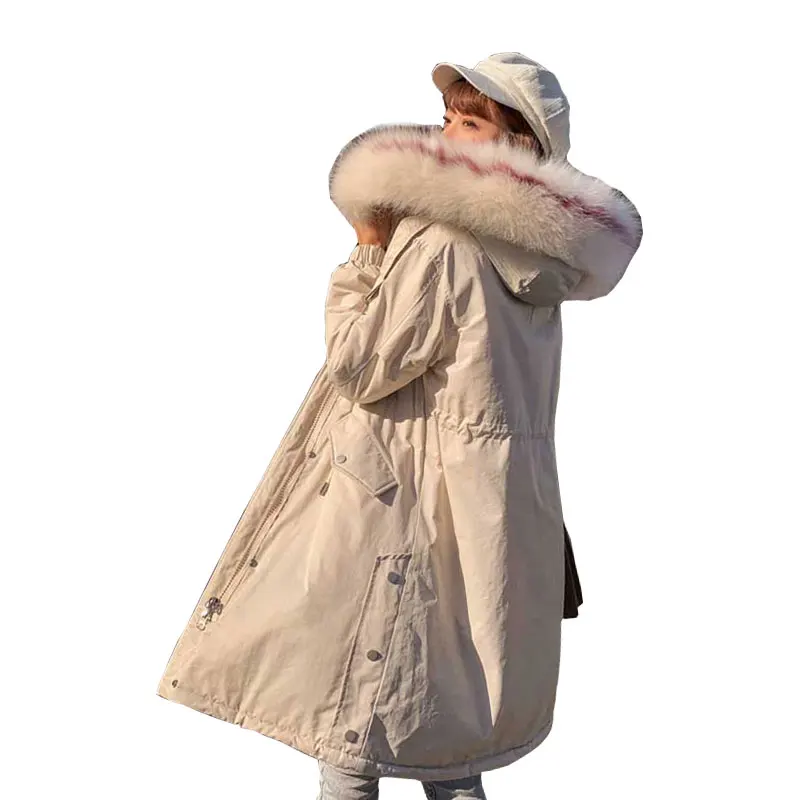 Разноцветное пальто с мехом больших размеров зимнее пуховое пальто с капюшоном Женская куртка Толстая теплая длинная стеганая ватная парка с большим карманом