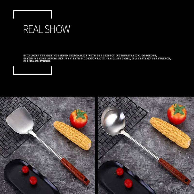 Anti-scald Long Handle Cooking Cookware Stainless Steel Cooking Turner Shovel Spatula Kitchen Tool for Non-stick Pan Rice Spoon