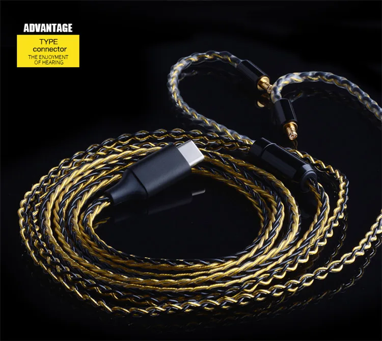 black gold 0.78 CABLETIME HIFI кабель для обновления наушников 0,78 провод акустический тип-c Замена аудио обновление провода OCC DIY HIFI наушники MMCX 1,2 м - Цвет: black gold 0.78
