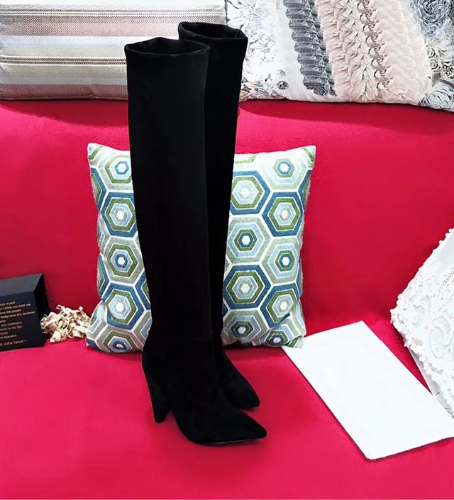 style 11 Emma king/женские ботинки новые ботинки до середины икры со складками Женская замшевая обувь с круглым носком на толстом каблуке; модная зимняя женская обувь; Цвет черный, коричневый - Цвет: style 11