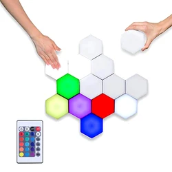 Applique murale hexagonale à LED, 16 couleurs, avec contrôleur, assemblage géométrique créatif, veilleuse modulaire, sensible au toucher, décoration de maison 
