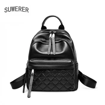 

SUWERER New Genuine Leather women backpack luxury handbags women bags Leather travel backpack