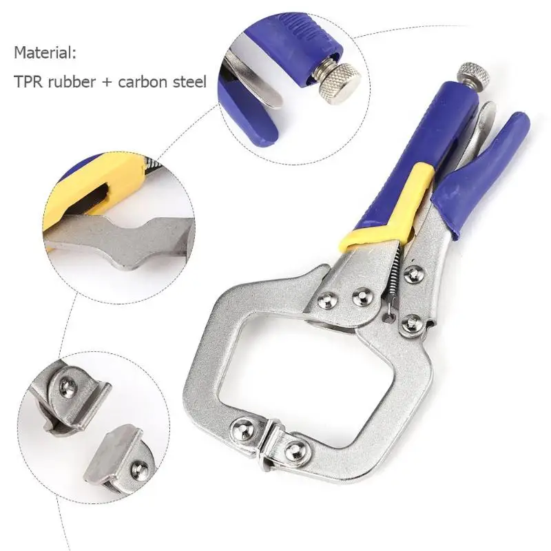 

C-type Flat Locking Grip Vise Pliers Carbon Steel Welding Quick Fixing C Clamp Round Wood Tenon Locator Woodworking Clips Tool