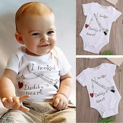 

Newborn Infant Baby White Love Fishing Romper Boy Girl Clothes Jumpsuit Playsuit Romper Outfit