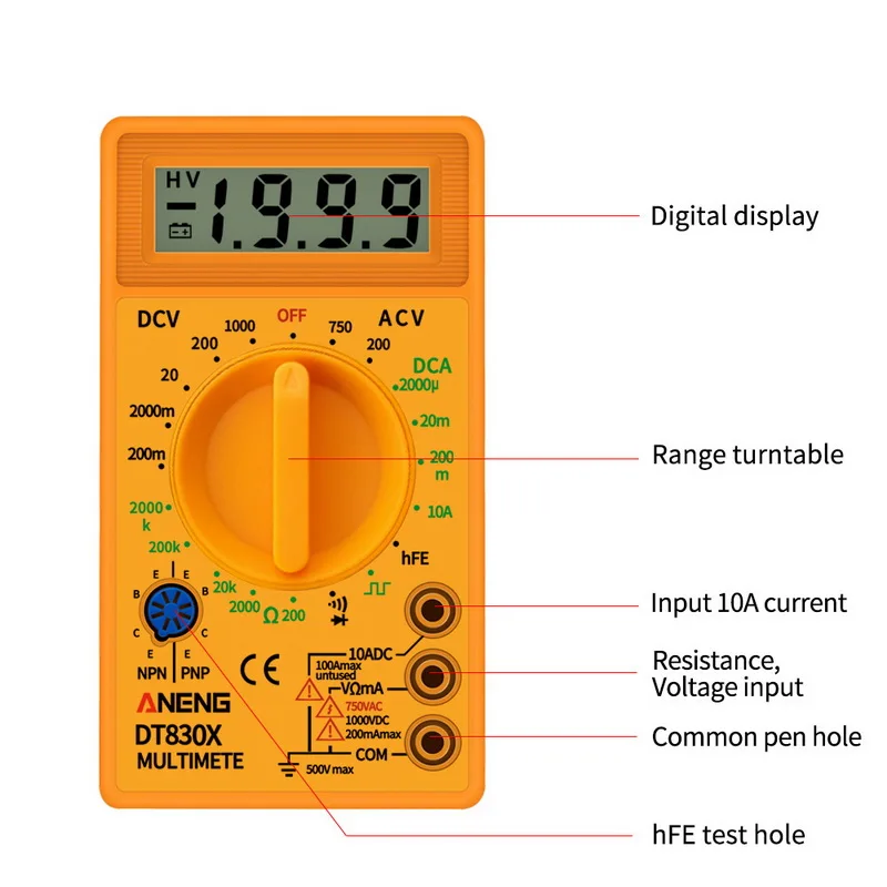 DT830 Цифровой мультиметр Вольтметр Амперметр Омметр DC10V~ 1000V 10A AC 750 В Ток Тесты er Тесты ЖК-дисплей Дисплей