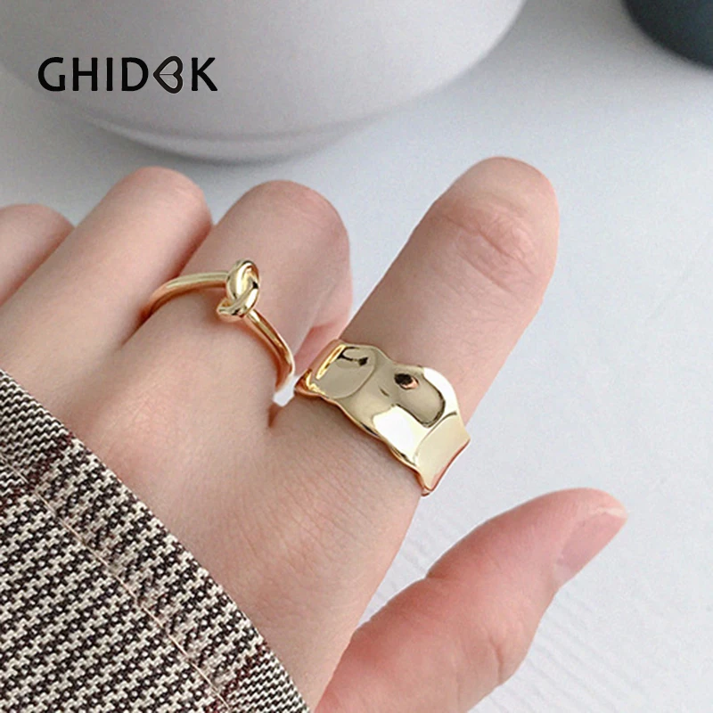 

GHIDBK Hammered 925 Sterling Silver Wide Ring Personalized Irregular Adjustable Ring 2019 Fashion Handmade Statement Open Rings