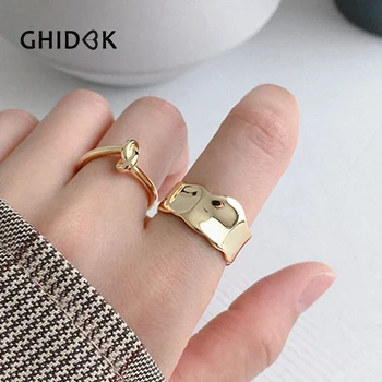 

GHIDBK Hammered 925 Sterling Silver Wide Ring Street Style Irregular Adjustable Ring 2019 Fashion Handmade Statement Open Rings