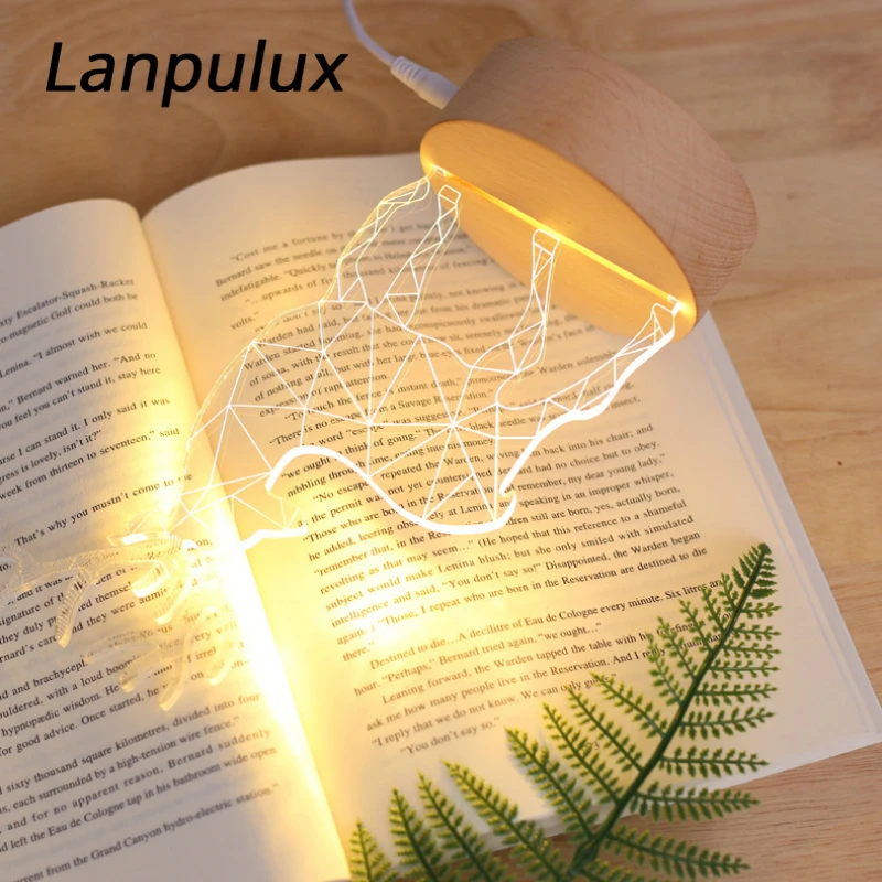 Lanpulux 3D настольная лампа для животных, олень, кошка, собака, волк, стеклянный ночник с зарядкой через usb, светильник для дома, спальни, декоративный светильник, светильники, подарки для девочек