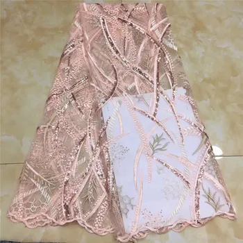 

New African Lace Fabric 2020 pink High quality Sequins with Embroidery Nigerian Lace Fabric For Women French Mesh Lace Fabric