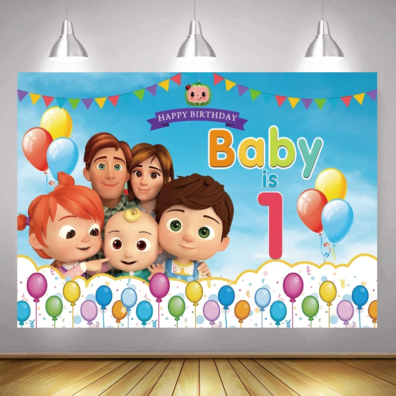

1st Cocomelon Family Photo Backdrop Baby Shower Kids Happy Birthday Party Children Photography Backgrounds Banner Photocall