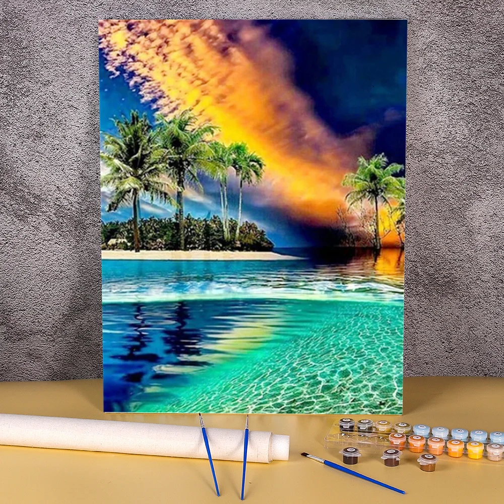 Seaside Landscape Painting By Numbers Kit Acrylic Paints 50*70 Canvas