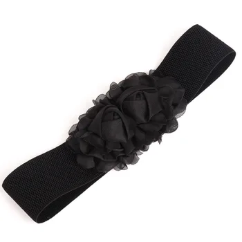 

Women's Simple Wide Belt Decorative Chiffon Roses Elastic Girdle Women's Waist Women's Widened Decorative Belt Elastic Band