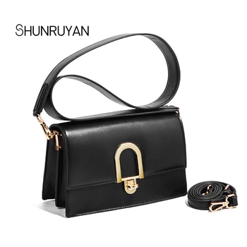 

SHUNRUYAN Fashion Brand Soft Genuine Leather Fashion Women Handbags Hasp Lock Closure Casual Ladies Single Shoulder Bags