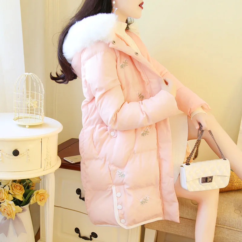 

4520 # Winter Coat Women's 2019 New Style Thick Mid-length Korean-style Students Embroidered Cotton Coat Overcoat