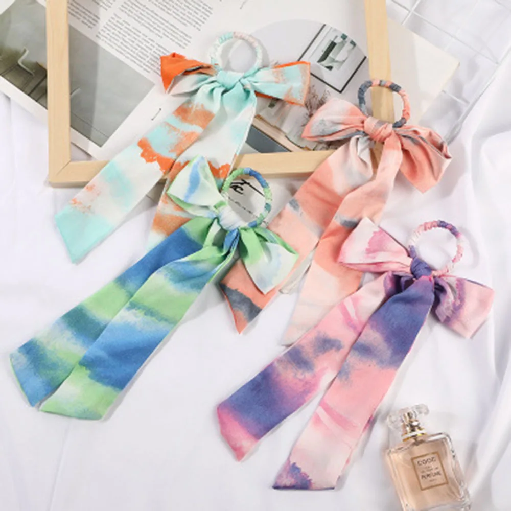 

New Women Girls Elegant Printing And Dyeing Knot Ribbon Simple Soft Elastic Hair Bands Scrunchies Rubber Band Headband Hair