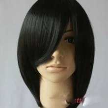 Черные модные женские короткие прямые вечерние парик для косплея