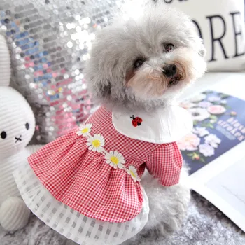 

Dog Dress CLadybug Red Plaid Flower Dress Spring Summer Dog Clothes For Small Dog Party Dog Skirt Puppy Pet Costume Pets Outfits