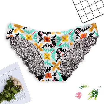 

2019 fashion new extranet explosion models printed underwear women's sexy print lace patchwork underwear трусы женские трусы 50*