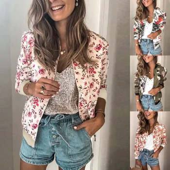 

2019 News Women's Fashion Winter Warm Thick Outerwear Long Sleeve Retro Floral Zipper Up Jacket Casual Coat Outwear