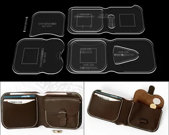 

DIY leather craft card holder wallet bag sewing pattern PVC template 1set