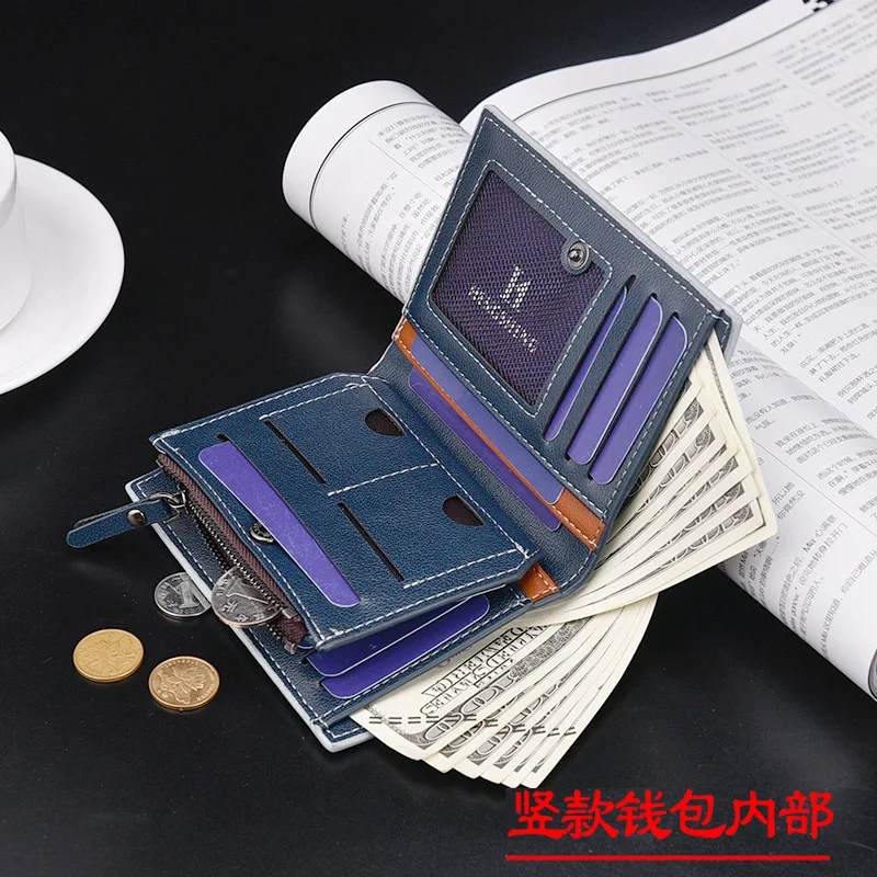

Hengsheng MEN'S Wallet Short-Style Card Bit More Cross Pattern Zipper Buttons Purse
