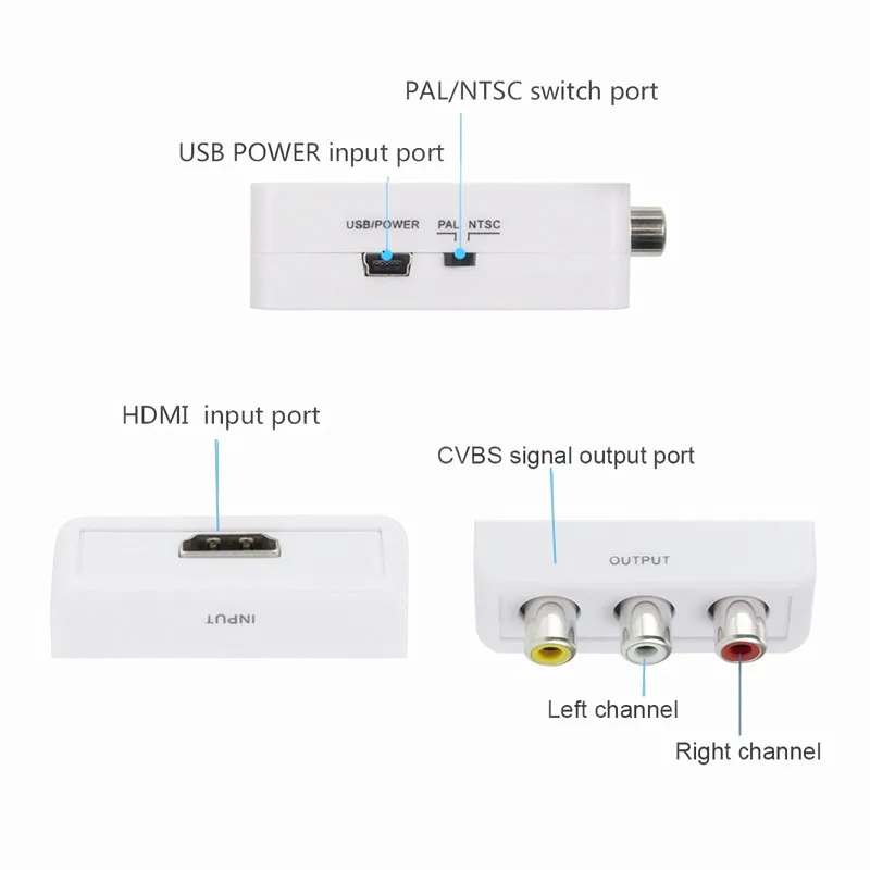 HDMI To AV Adapter HD Video Converter Box HDMI to RCA AV/CVSB L/R Video 1080P Mini to AV Support NTSC PAL