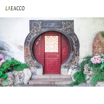 

Laeacco Chinese Style Garden Arch Door Rockery Grass Flowers Photography Backdrops Photo Backgrounds Baby Portrait Photophone