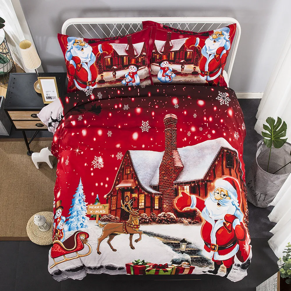 Высокое качество Рождество Санта Клаус принт Постельное белье 3 шт. пододеяльник наволочка близнец полный одеяло набор подарок для малыша